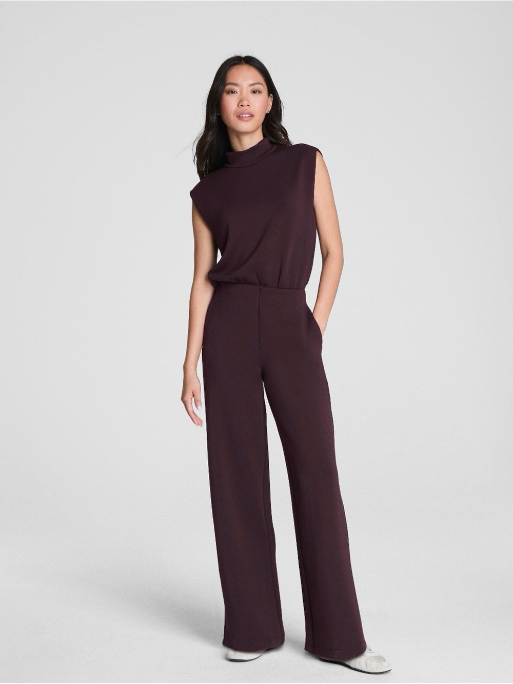 SPANX AirEssentials Open Back Mockneck Jumpsuit Brown Petite S